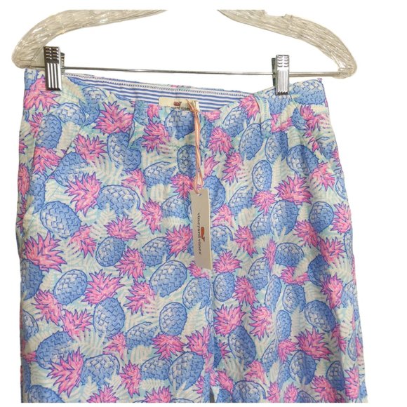 Vineyard Vines Cropped Pants Women’s 2 Linen Blend Pineapple Blue Pink NWT - Picture 7 of 16